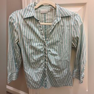 New York & Company Teal and White Striped Shirt